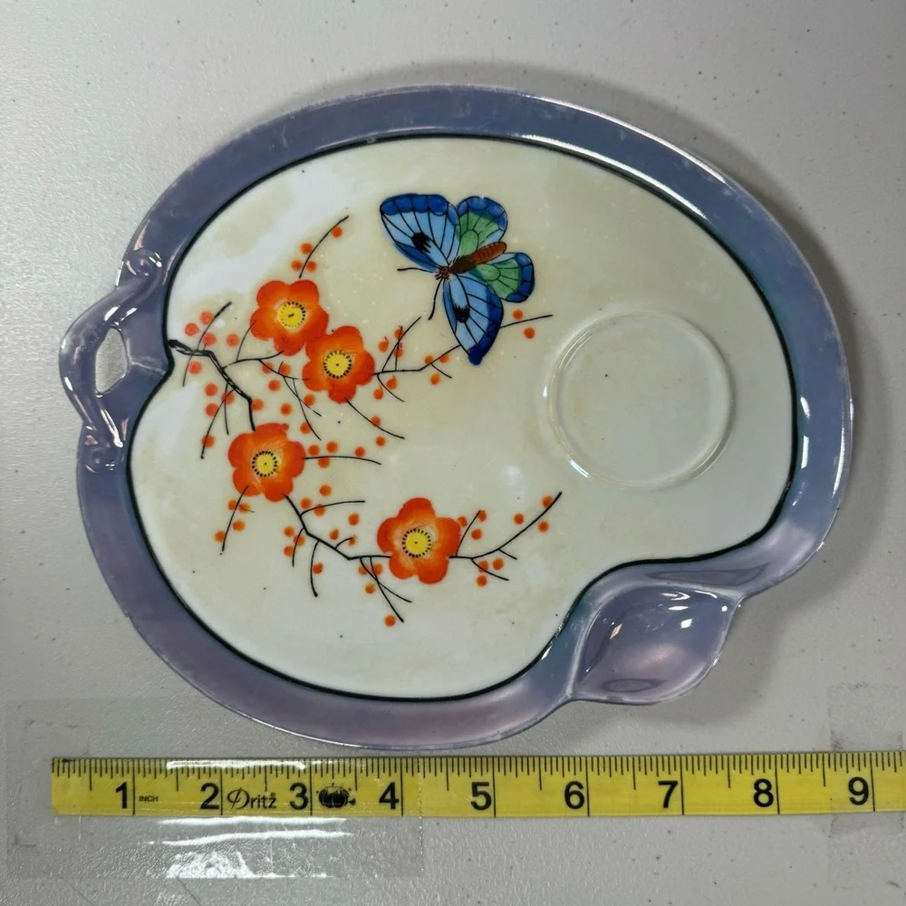 vintage Japanese porcelain plates SEIEI Co handpainted floral butterfly 5pc